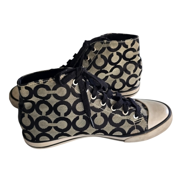 Coach Shoes - Coach Cardinal High Top Sneakers Women Sz 8B Black White Signature Logo …